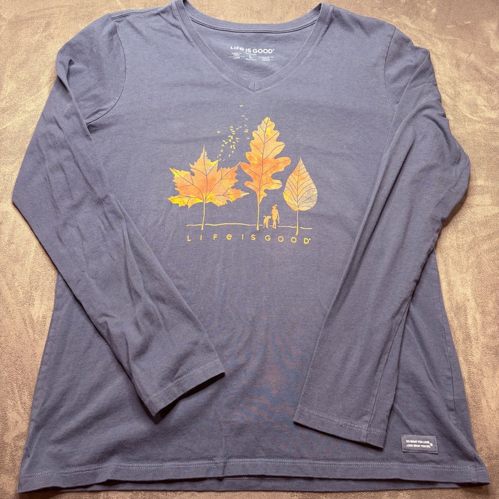 Life is Good Crusher Tee Women's Sz Large Fall Walk Long Sleeve Blue Classic Fit